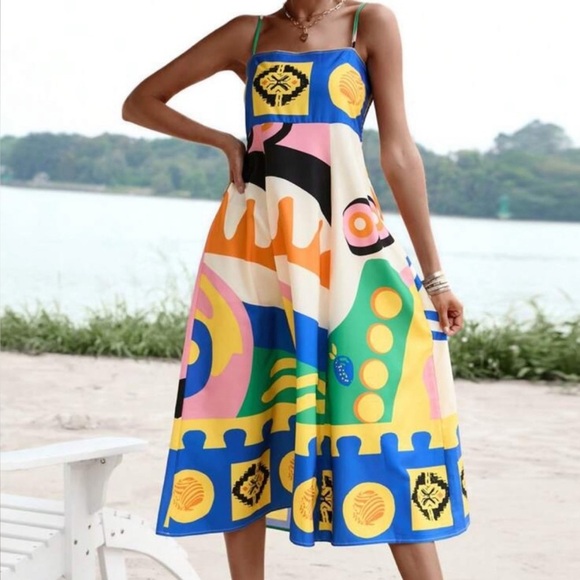 NWOT BOLD PRINT MAXI SPAGHETTI STRAP DRESS - SIZE SMALL - Picture 2 of 16